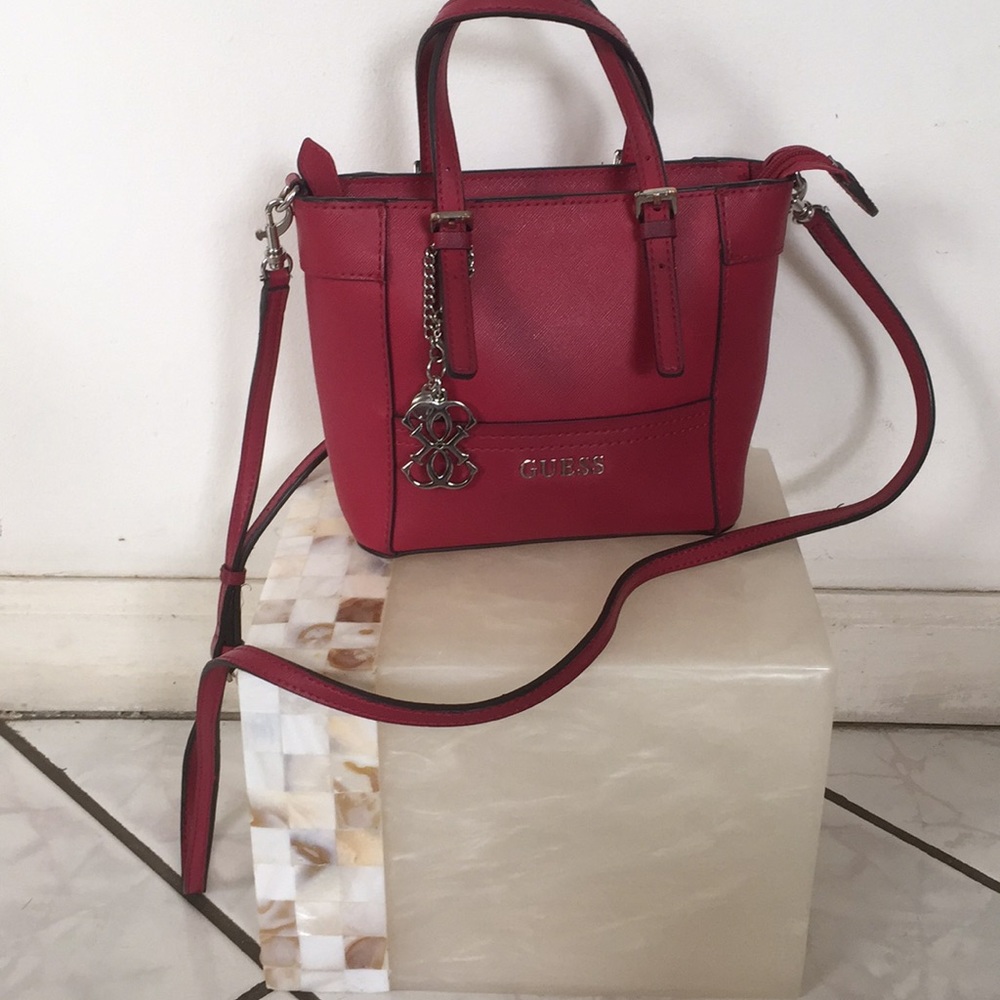 Guess Mini Tote Bag in Red with Silver Hardware